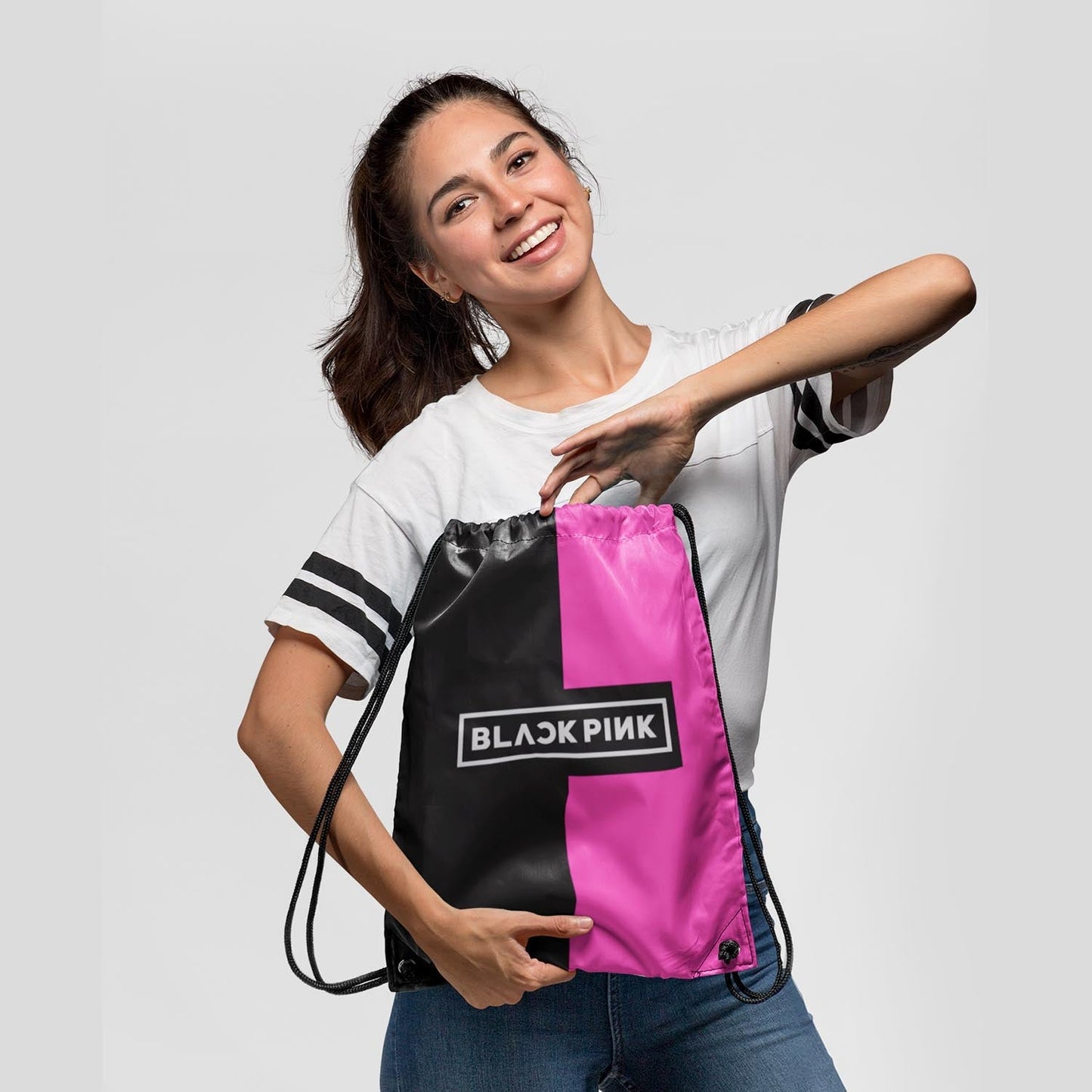 Black Pink Drawstring Bag - Digitally printed by Traverse on Fabric