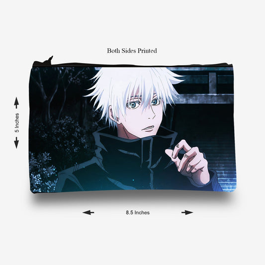 Traverse (Goju Satoru Anime, Jujutsu, Art) Pencil pouch for Boys & Girls. Printed on Fabric.
