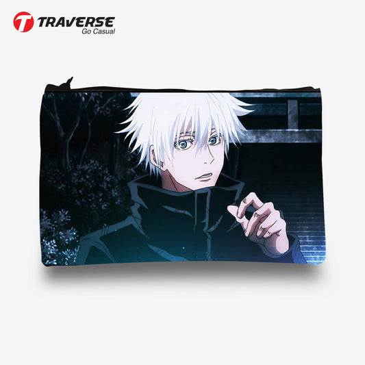 Traverse (Goju Satoru Anime, Jujutsu, Art) Pencil pouch for Boys & Girls. Printed on Fabric.