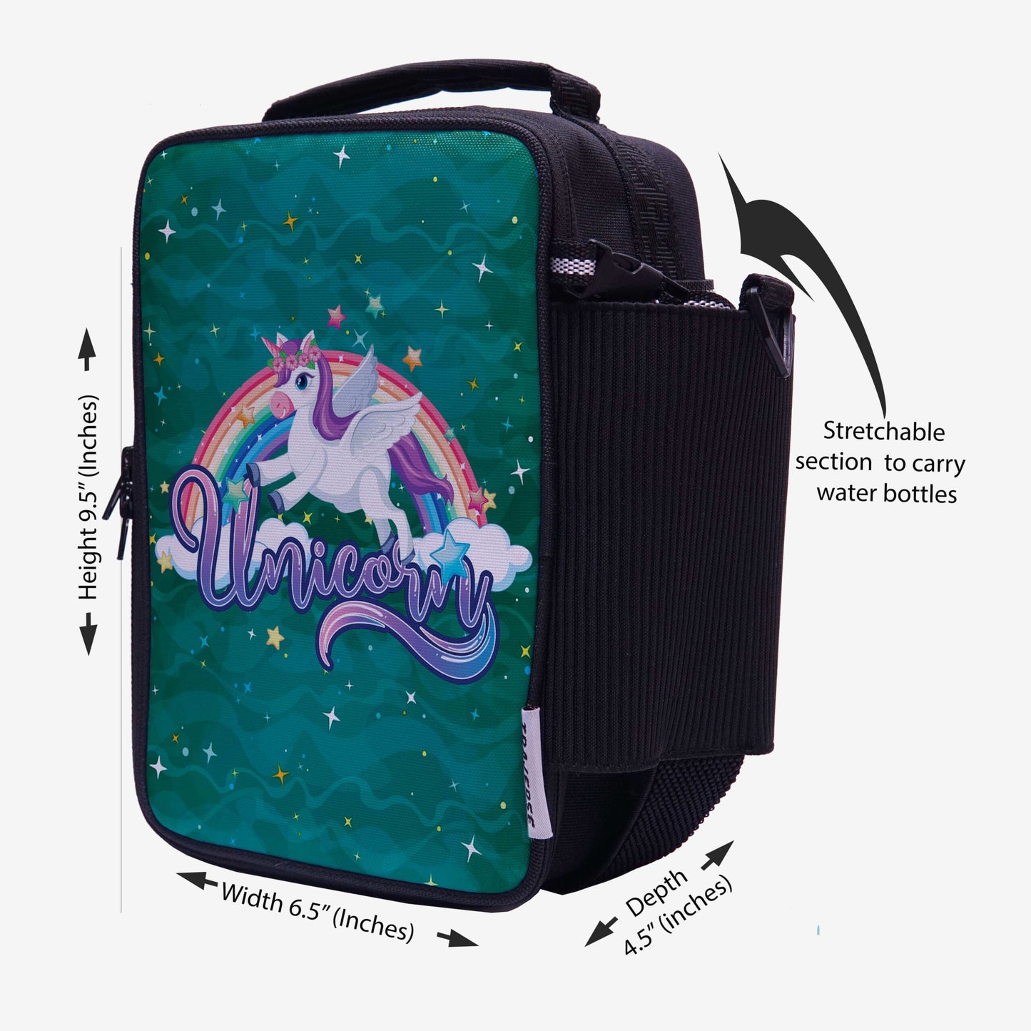 Unicorn- Lunch Bag with option to carry water bottle- Digitally printed and manufactured by Traverse
