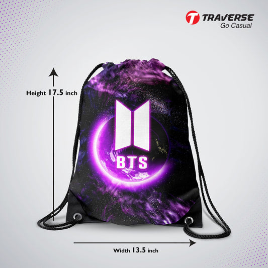 BTS Drawstring Bag- Best KPOP design digitally printed on strong fabric by Traverse