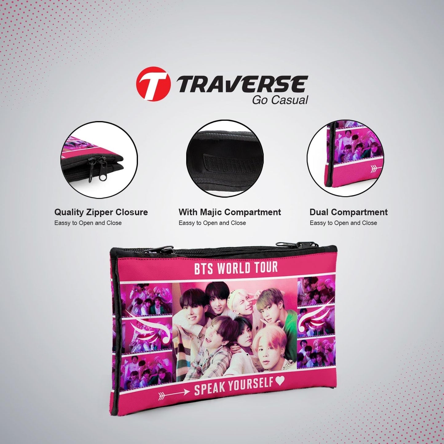 Dual Compartment- BTS pencil pouch (Digitally printed on both sides) by Traverse