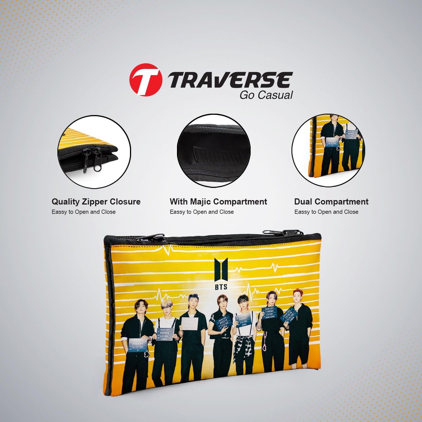 Dual Compartment- BTS pencil pouch (Digitally printed on both sides) by Traverse