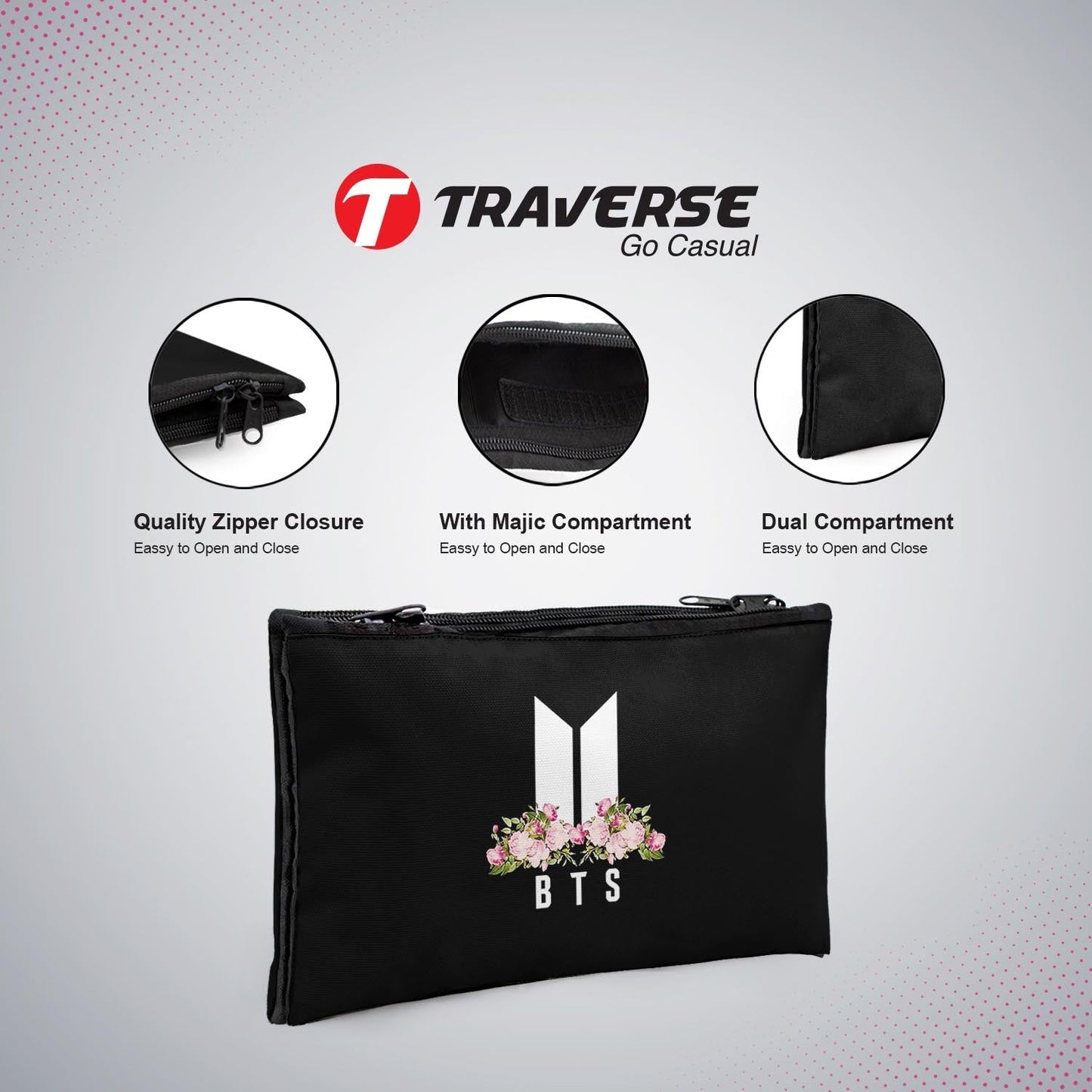 Dual Compartment- BTS pencil pouch (Digitally printed on both sides) by Traverse