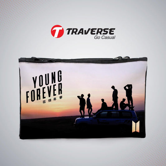 Dual compartment BTS pencil pouch. Printed on Fabric with both sides covered
