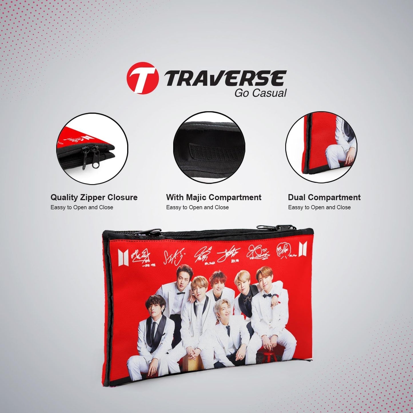 2 Zipper-BTS Pencil Pouch  (Digitally Printed On Both Side) By Traverse