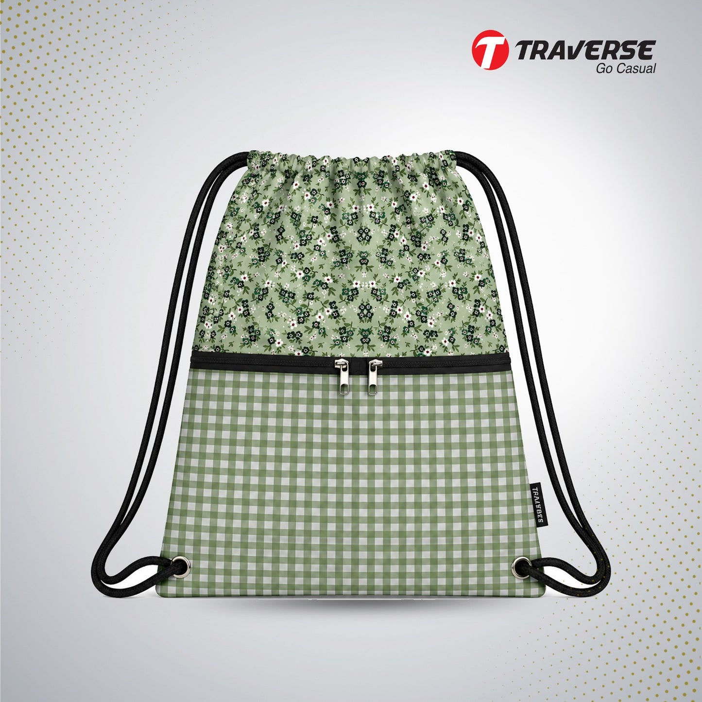Traverse green floral zipper drawstring