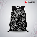 Traverse black n white graffiti style backpack