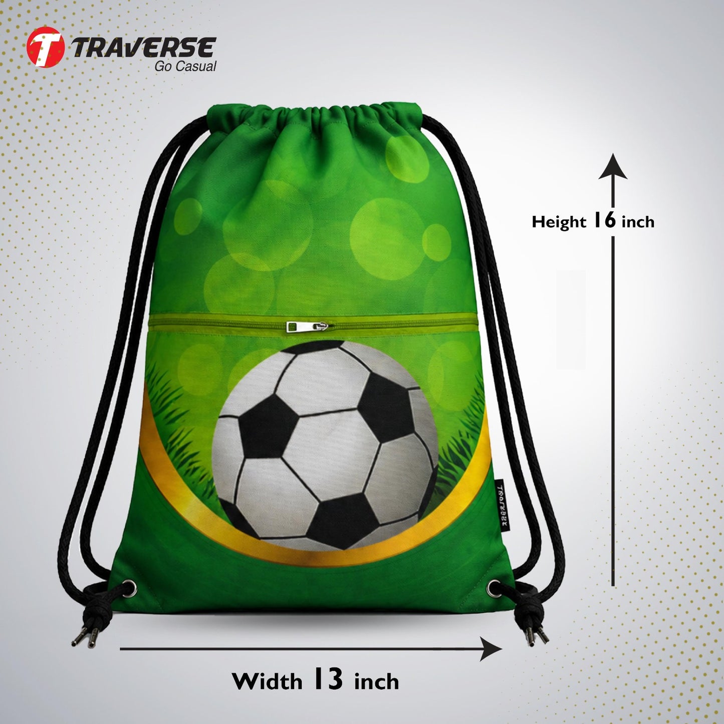 Traverse football zipper drawstring bag
