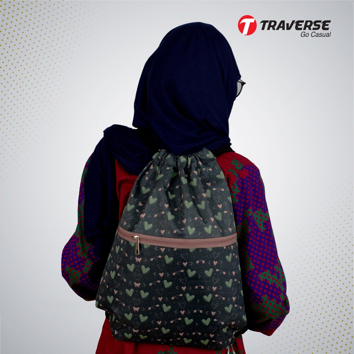 Traverse dark floral zipper drawstring