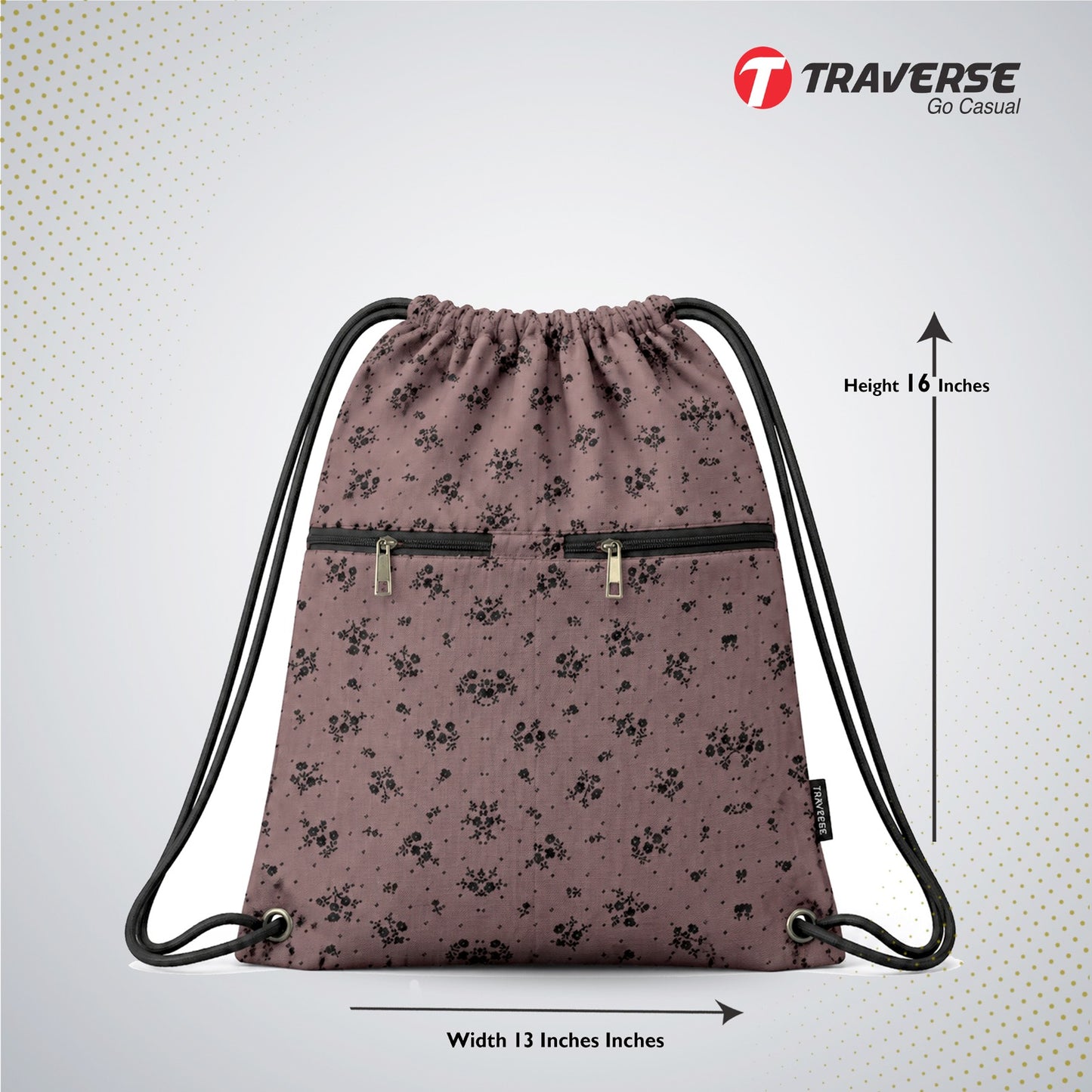 Traverse dark pink floral zipper drawstring
