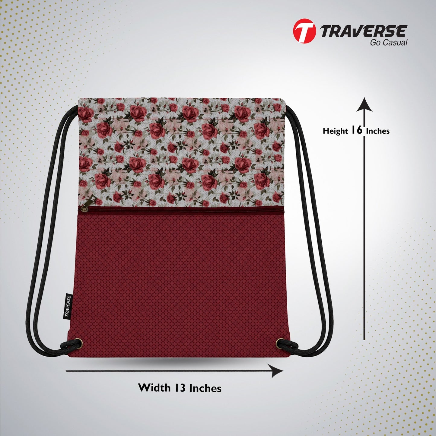 Traverse red velvet floral zipper drawstring