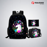 Traverse unicorn backpack, lunch box and pouch bundle