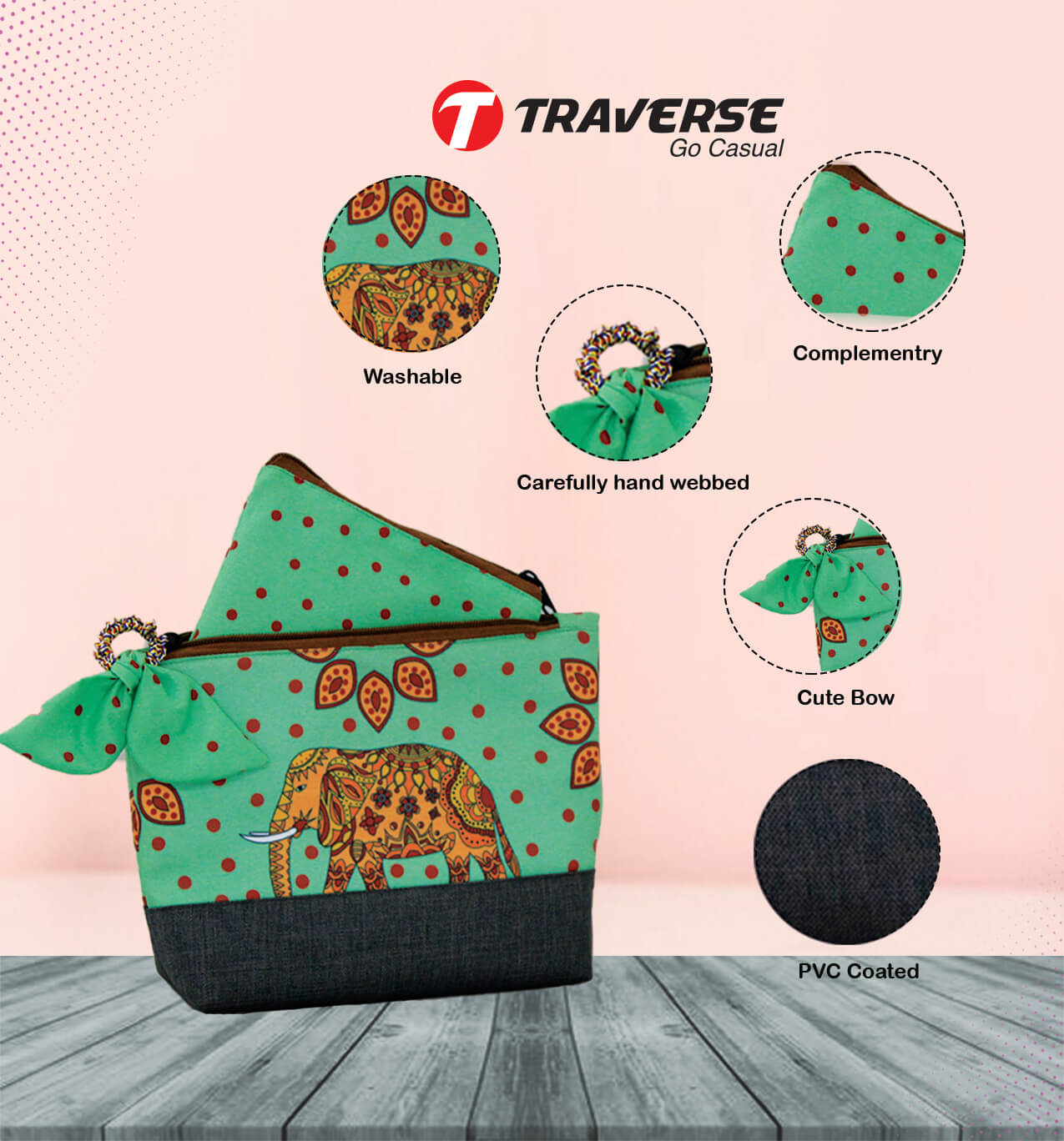 Makeup pouch for Girls- Digitally Printed on Canvas Fabric by Traverse